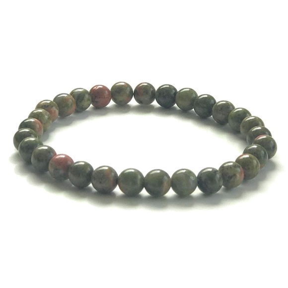 Unakite Gemstone Beaded Stretch Bracelet - Picture 1 of 3